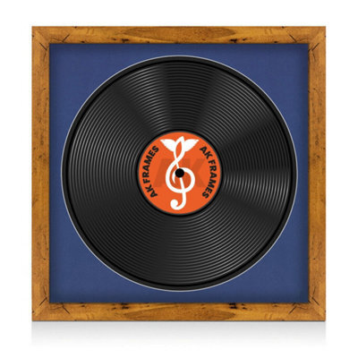 "16X16"" Rustic Oak Modern Vinyl Record Frame With Blue Mount For 12 Inch Lp Disc - Ak Frames" - image 1