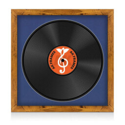 "16X16"" Rustic Oak Modern Vinyl Record Frame With Blue Mount For 12 Inch Lp Disc - Ak Frames"
