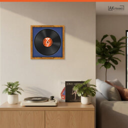 "16X16"" Rustic Oak Modern Vinyl Record Frame With Blue Mount For 12 Inch Lp Disc - Ak Frames" - thumbnail 5