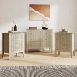 Melody Maison 3 Drawer Chest Of Drawers And Pair Of Bedside Tables - Hales Taupe Range
