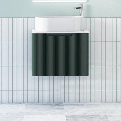 Royal Bathrooms Avenza 600mm Deep Moss Green Wall Hung Bathroom Countertop Vanity Unit 1 Drawer With Peak Basin - image 1
