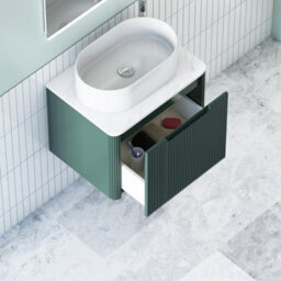 Royal Bathrooms Avenza 600mm Deep Moss Green Wall Hung Bathroom Countertop Vanity Unit 1 Drawer With Peak Basin - thumbnail 5