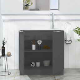 Royal Bathrooms Evora 800mm Graphite Grey Fluted Floor Standing Countertop Vanity Unit 2 Door With Round Basin - thumbnail 3