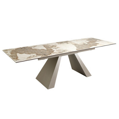 Angel Cerda Rectangular Extending Dining Table In Porcelain Marble And Taupe Grey Steel - image 1