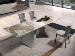Angel Cerda Rectangular Extending Dining Table In Porcelain Marble And Taupe Grey Steel - thumbnail 3