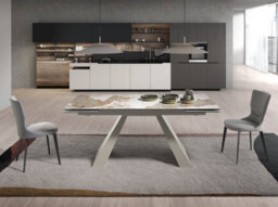 Angel Cerda Rectangular Extending Dining Table In Porcelain Marble And Taupe Grey Steel - thumbnail 2