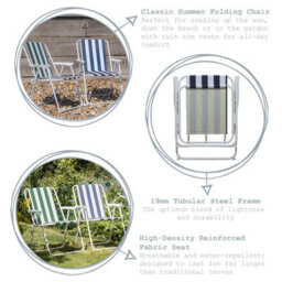 Harbour Housewares Folding Metal Beach Chairs - Blue/green Stripe - Pack Of 4 - thumbnail 2