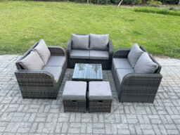Fimous 8 Seater Outdoor Garden Furniture Sets Wicker Rattan Furniture Sofa Sets With Square Coffee Table Love Seat Footstools - thumbnail 1