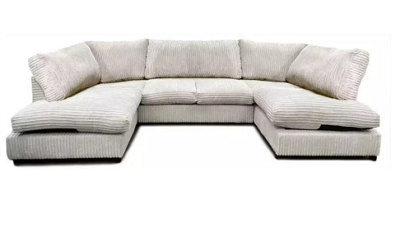 Aspen Full Back 6 Seater U Shaped Corner Jumbo Cord Fabric Sofa Ivory