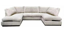 Aspen Full Back 6 Seater U Shaped Corner Jumbo Cord Fabric Sofa Ivory