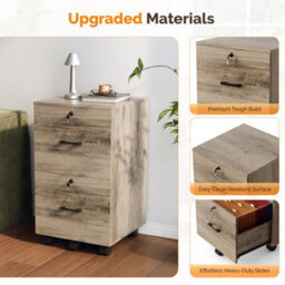 Wooden File Cabinet For A4 & Letter,2 Drawers Rolling File Organiser Grey - thumbnail 3
