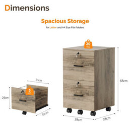 Wooden File Cabinet For A4 & Letter,2 Drawers Rolling File Organiser Grey - thumbnail 2