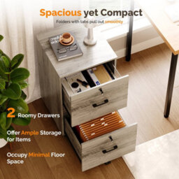 Wooden File Cabinet For A4 & Letter,2 Drawers Rolling File Organiser Grey - thumbnail 5
