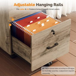 Wooden File Cabinet For A4 & Letter,2 Drawers Rolling File Organiser Grey - thumbnail 4
