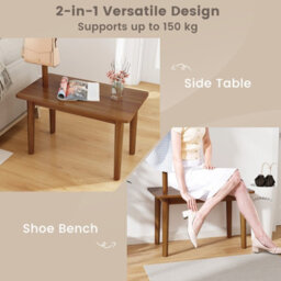 Costway Wooden Hall Tree W/ Coat Rack Freestanding Coat Stand & Shoe Bench W/ 4 Hooks - thumbnail 6