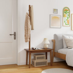 Costway Wooden Hall Tree W/ Coat Rack Freestanding Coat Stand & Shoe Bench W/ 4 Hooks - thumbnail 4