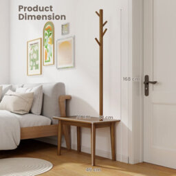 Costway Wooden Hall Tree W/ Coat Rack Freestanding Coat Stand & Shoe Bench W/ 4 Hooks - thumbnail 3