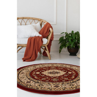 Melrose Classic Traditional Red Vintage Round Rug 133X133Cm - image 1