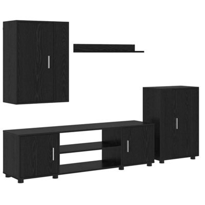 Berkfield Modern 4 Piece Tv Cabinet Set 4 Pcs Black Oak Engineered Wood - image 1