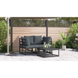 Berkfield Garden Sofa Set With Cushion 3 Pcs Black Aluminium - thumbnail 5