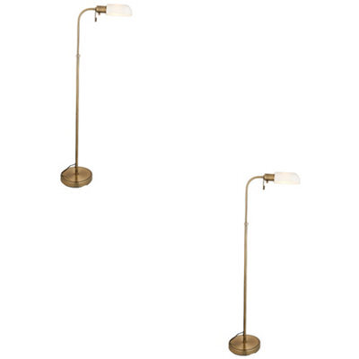 Loops Set Of 2 Adjustable Tall Floor Lamps In Antique Brass With Opal Glass Shades - image 1