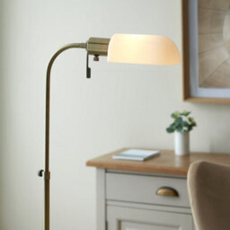 Loops Set Of 2 Adjustable Tall Floor Lamps In Antique Brass With Opal Glass Shades - thumbnail 4