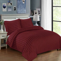 Ameha Stripe Duvet Cover Set With Pillowcase Soft Microfiber Burgundy Single Size 135X200Cm - thumbnail 8
