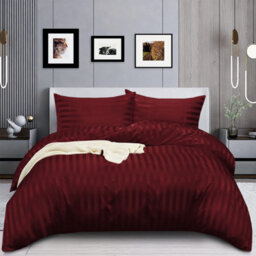 Ameha Stripe Duvet Cover Set With Pillowcase Soft Microfiber Burgundy Single Size 135X200Cm - thumbnail 5