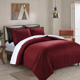 Ameha Stripe Duvet Cover Set With Pillowcase Soft Microfiber Burgundy Single Size 135X200Cm - thumbnail 7