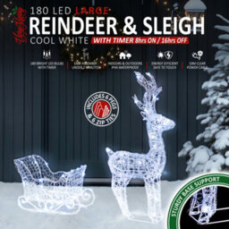 Verymerry Christmas Reindeer With Sleigh, 180 Led Light Up Acrylic Figures Garden Christmas Decoration, Auto-Off Timer -  Cool - thumbnail 2