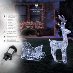 Verymerry Christmas Reindeer With Sleigh, 180 Led Light Up Acrylic Figures Garden Christmas Decoration, Auto-Off Timer -  Cool - thumbnail 3