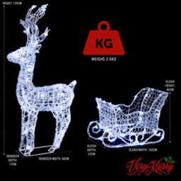 Verymerry Christmas Reindeer With Sleigh, 180 Led Light Up Acrylic Figures Garden Christmas Decoration, Auto-Off Timer -  Cool - thumbnail 7