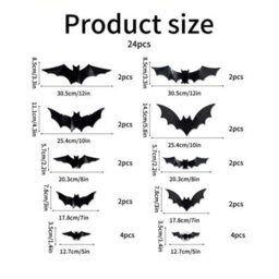 24Pcs Bats Wall Decor Halloween Decorations 3D Realistic Bat With Led Lights - thumbnail 2
