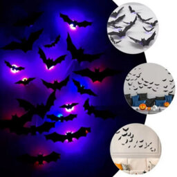 24Pcs Bats Wall Decor Halloween Decorations 3D Realistic Bat With Led Lights - thumbnail 5