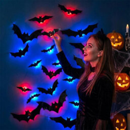 24Pcs Bats Wall Decor Halloween Decorations 3D Realistic Bat With Led Lights - thumbnail 4