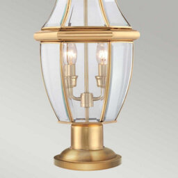 Luminosa Lighting Elstead Newbury 2 Light Outdoor Pedestal Light Polished Brass Ip44, E14 - thumbnail 3
