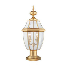 Luminosa Lighting Elstead Newbury 2 Light Outdoor Pedestal Light Polished Brass Ip44, E14 - thumbnail 1