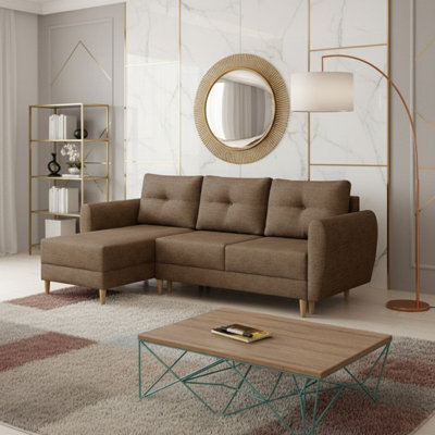 Universal L Shaped Corner Sofa Bed With Built In Storage Compartment Modern Fabric 3 Seater Settee For Living Room Brown - image 1