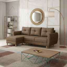 Universal L Shaped Corner Sofa Bed With Built In Storage Compartment Modern Fabric 3 Seater Settee For Living Room Brown