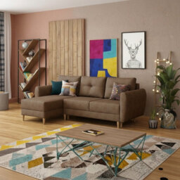 Universal L Shaped Corner Sofa Bed With Built In Storage Compartment Modern Fabric 3 Seater Settee For Living Room Brown - thumbnail 2