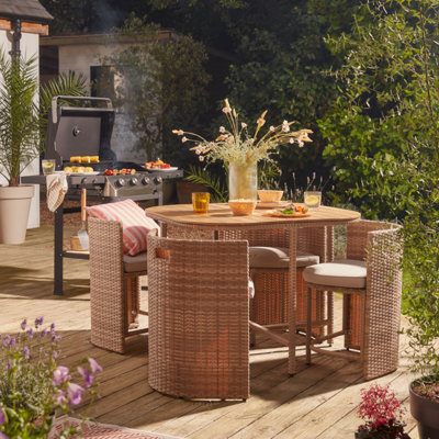GoodHome Elos Beige Rattan Effect 4 Seater Dining Set - image 1