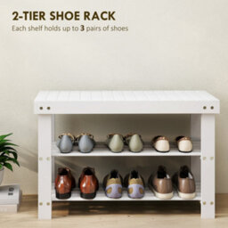 Homcom 3-Tier Bamboo Shoe Bench With 2 Shelves For Entryway, White - thumbnail 4