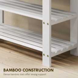 Homcom 3-Tier Bamboo Shoe Bench With 2 Shelves For Entryway, White - thumbnail 7