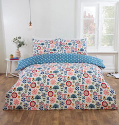 Rapport Home Olivia Microfibre Floral Duvet Cover Set With Pillowcase (Blue) - thumbnail 1