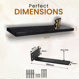 MKGT Handcrafted Rustic Wooden Shelf With T Brackets (Small, Black 50Cm) - thumbnail 2