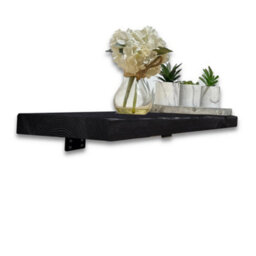 MKGT Handcrafted Rustic Wooden Shelf With T Brackets (Small, Black 50Cm) - thumbnail 1