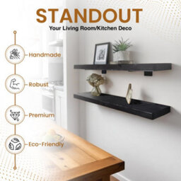 MKGT Handcrafted Rustic Wooden Shelf With T Brackets (Small, Black 50Cm) - thumbnail 5