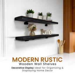 MKGT Handcrafted Rustic Wooden Shelf With T Brackets (Small, Black 50Cm) - thumbnail 4