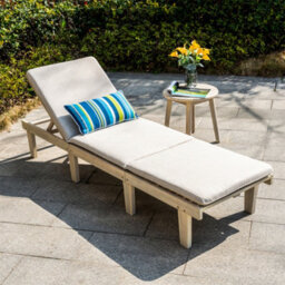 Abrihome Wooden Garden Lounge Set, Sun Lounger With Cushions & Round Side Table,  Ideal For Patio, Balcony & Poolside - thumbnail 8