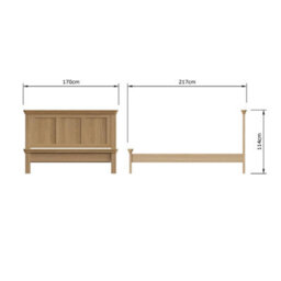 FWSTYLE Oak Bed Frame Uk King Size 5Ft Low Natural Oak Finish - thumbnail 8